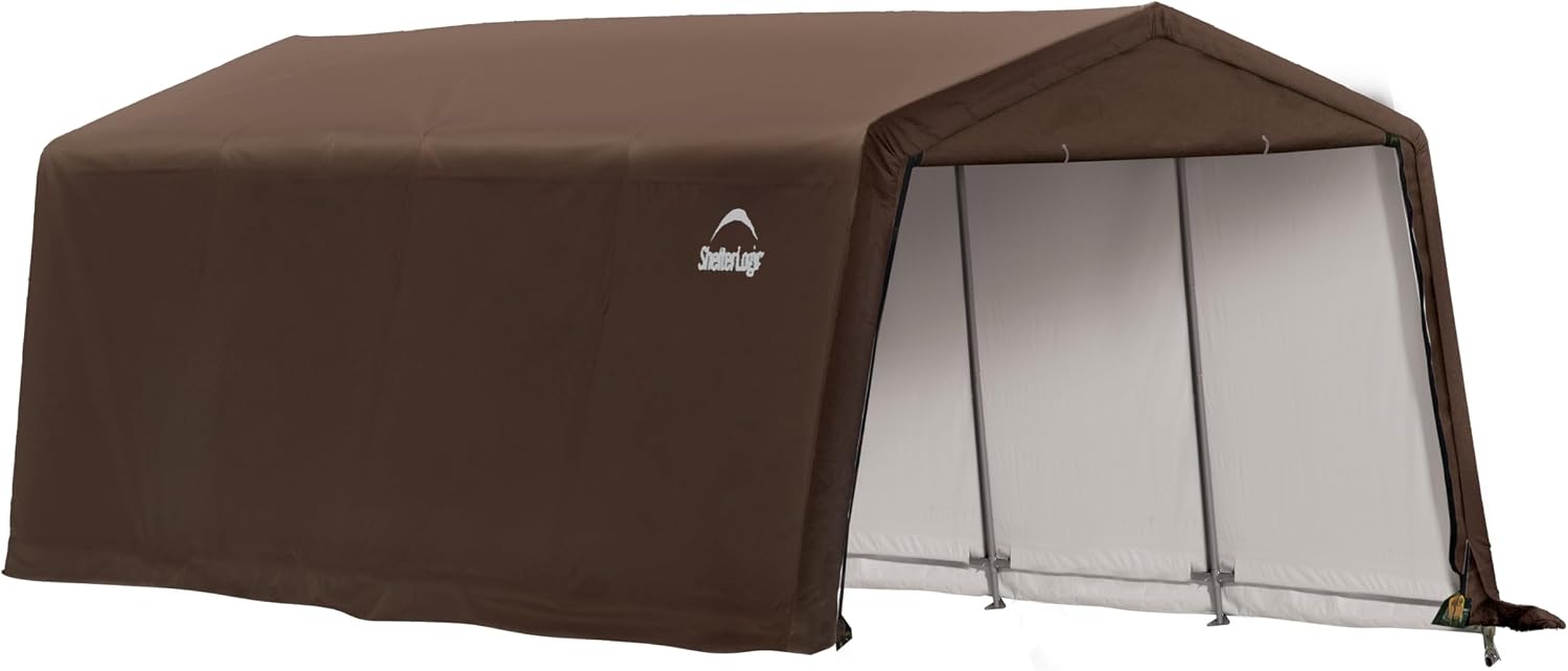 ShelterLogic 10' x 20' x 8' 3-in-1 Run-in Outdoor Animal Shelter with Waterproof Cover, All-Weather Outdoor Storage Shed for Animals, Agriculture, and Farm Equipment, Brown
