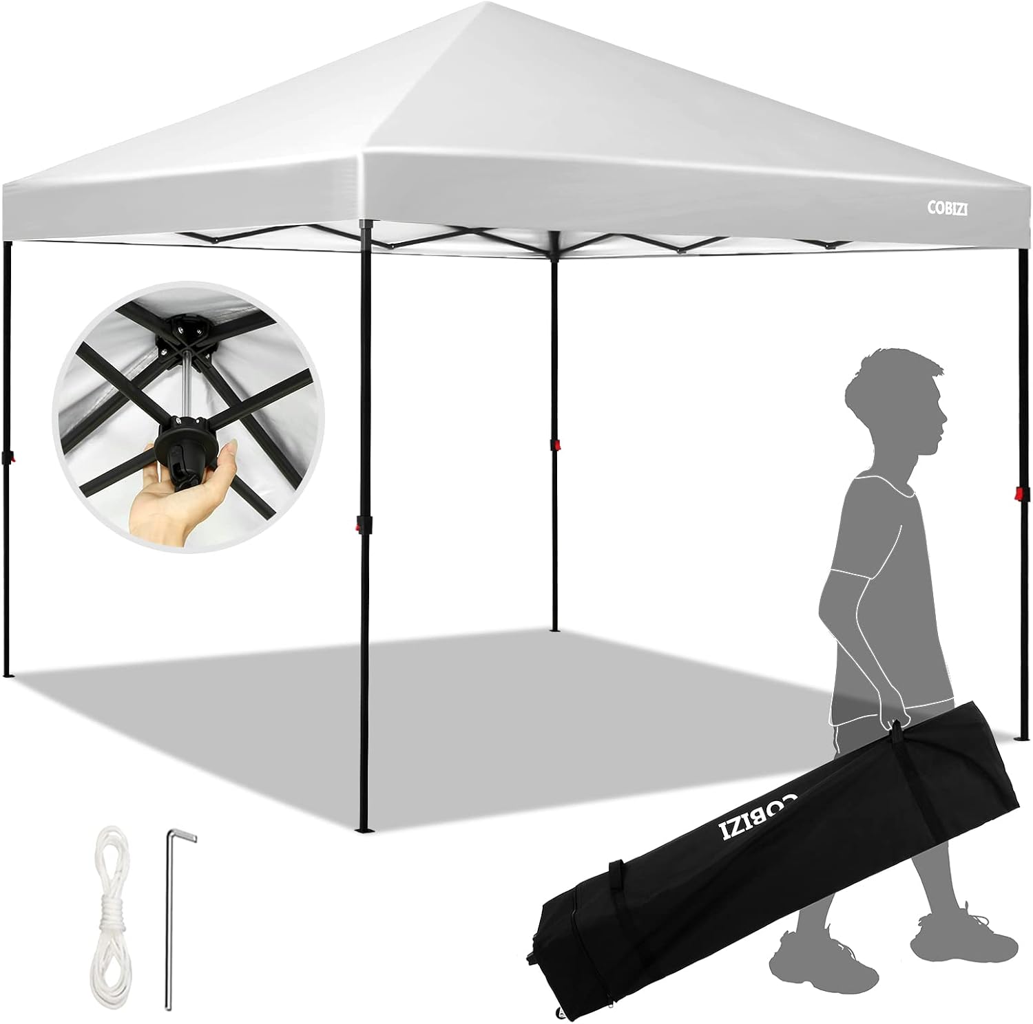 COBIZI 10x10 Ez Pop Up Canopy Outdoor Tent Instant Commercial Lightweight Gazebo Shade Shelter Waterproof Tents for Backyard Parties Event