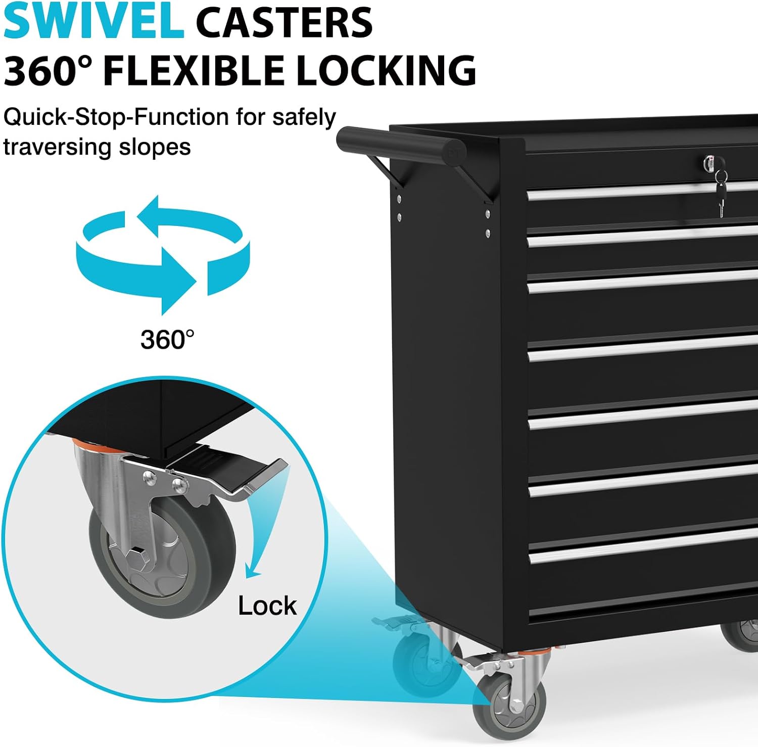 7 Drawers Metal Rolling Tool Chest, Portable Storage Tool Box with Wheels, Toolbox on Wheels for Warehouse, Garage, Repair Shop and Tool Room