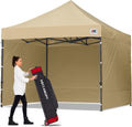 ABCCANOPY Heavy Duty Easy Pop up Canopy Tent with Sidewalls 10x10, Beige