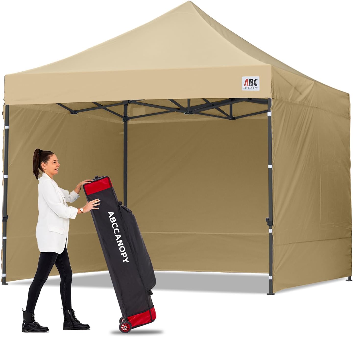 ABCCANOPY Heavy Duty Easy Pop up Canopy Tent with Sidewalls 10x10, Beige