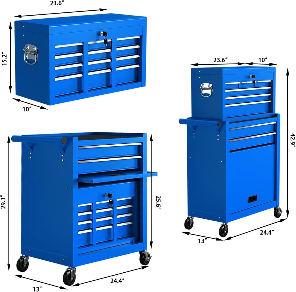 8-Drawer High Capacity Rolling Tool Chest, Removable Cabinet Storage Tool Box with Wheels and Drawers, Detachable Toolbox with Lock for Workshop Mechanics Garage