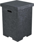 AMS Fireplace | Elementi Tall Dark Grey Square Travertine Propane Tank Cover | Concrete GFRC Base | Dimensions: 17.7 x 17.7 x 24.4 inches | Complement HAMPTON, and Others Fire Pit Tables Perfectly