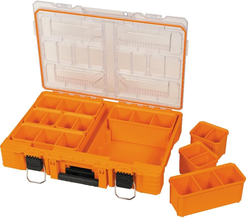 Klein Tools 54806MB MODbox Tall Compartment Box, Full-Width Tool Organizer, Small Parts Tool Box with 20 Compartments, 8 Removable Bins for Fasteners, Stackable Module