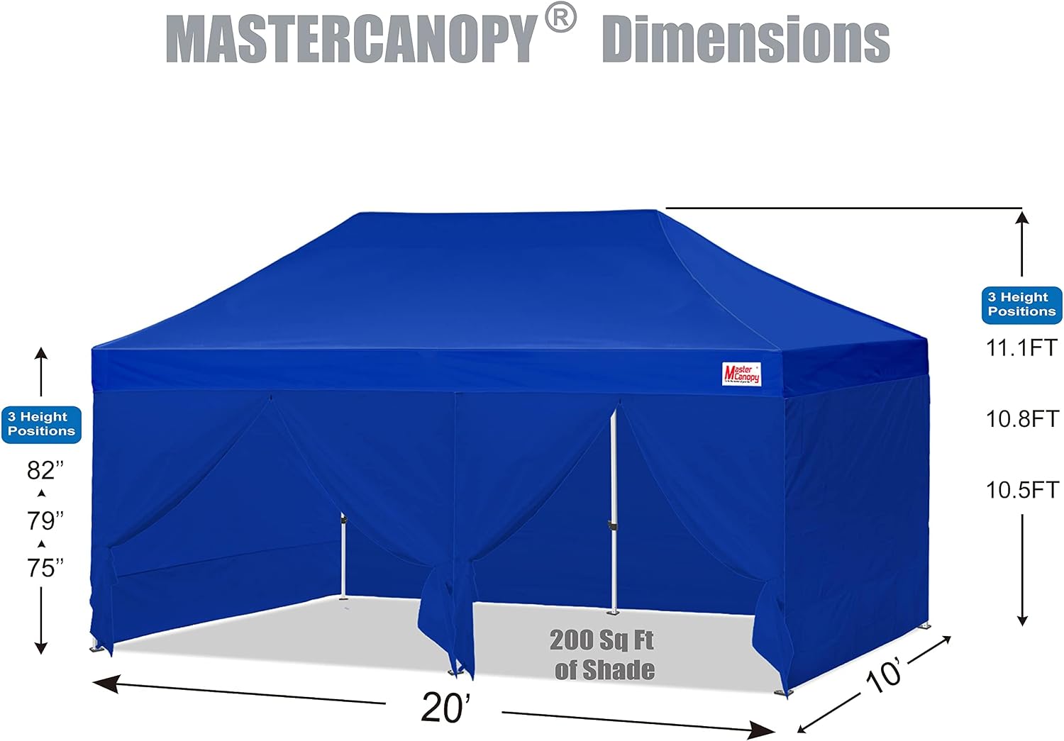 MASTERCANOPY Heavy Duty Pop-up Canopy Tent with Sidewalls (10x20,Blue)