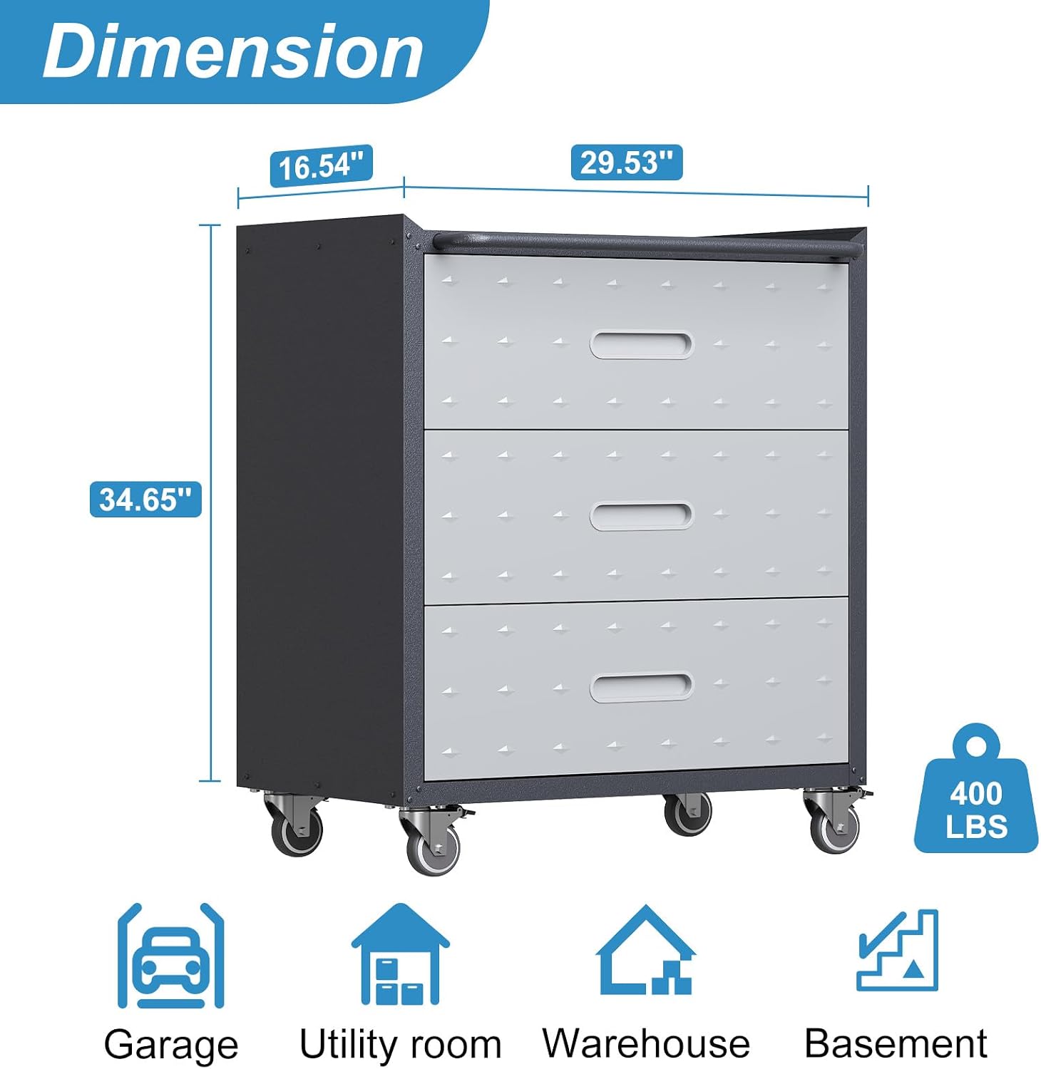 Metal Garage Cabinet on Wheels, Heavy Duty Steel Rolling Tool Cabinets with Drawers, Mobile Tool Cart Garage Storage Cabinets for Warehouse Basement, Assembly Required
