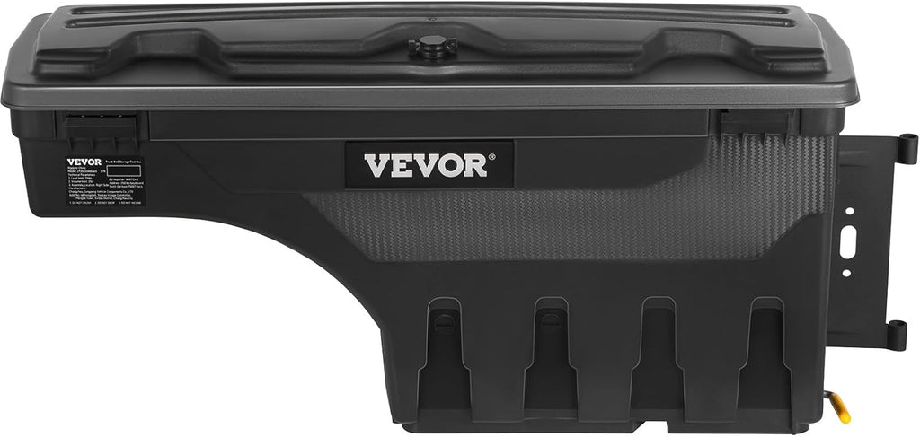 VEVOR Truck Bed Storage Box, Compatible with 2015-2020 Ford F150 R, Waterproof ABS Wheel Well Tool Box with Lockable Lid and Password Padlock, 6.6 Gal/25 L Truck Bed Toolbox, Passenger Side, Black