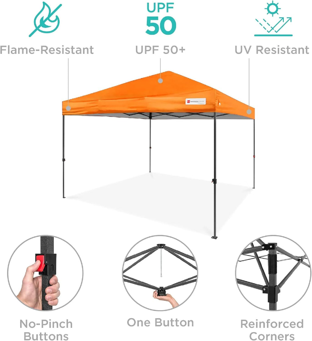 Best Choice Products 12x12ft Pop Up Canopy Tent, Outdoor Shade, 1 Person 1 Minute Set Up, Carry Case, 4 Weight Bags - Orange
