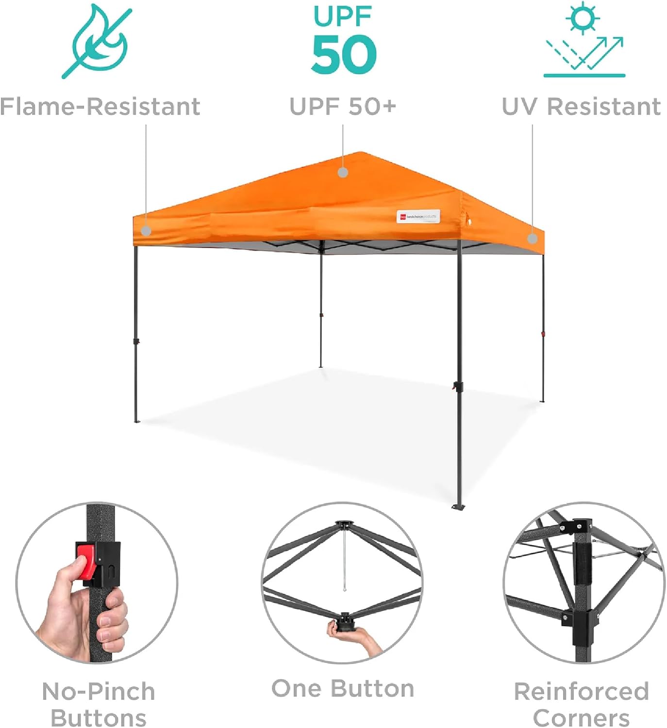 Best Choice Products 12x12ft Pop Up Canopy Tent, Outdoor Shade, 1 Person 1 Minute Set Up, Carry Case, 4 Weight Bags - Orange