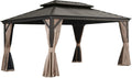 LifeSky 12x16FT Hardtop Gazebo: Metal Outdoor Shelter with Drainage System & Galvanized Steel Roof - Detachable Curtains & Netting for Patio Garden Backyard Use by Vacation Rental Owners