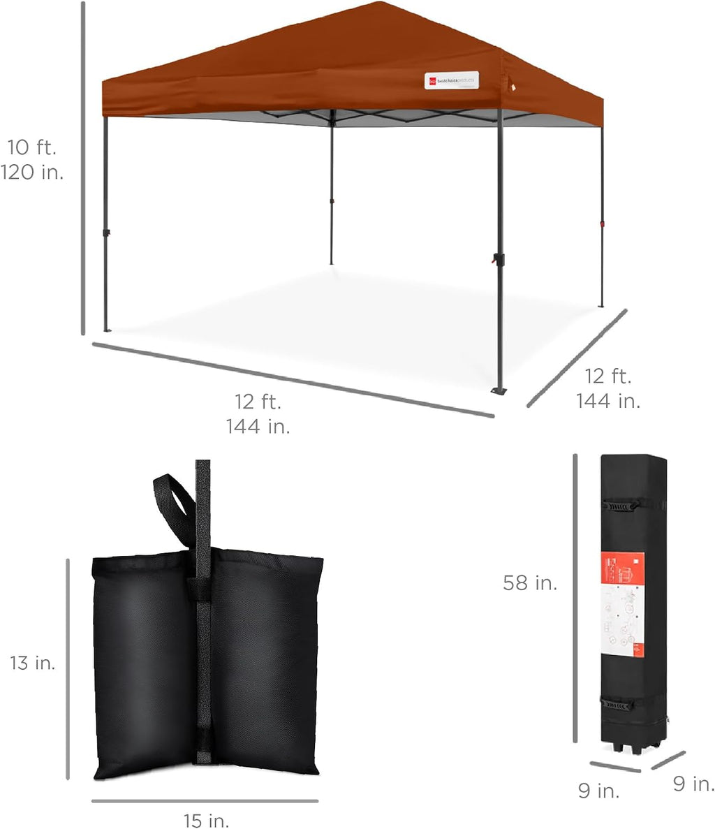 Best Choice Products 12x12ft Pop Up Canopy Tent, Outdoor Shade, 1 Person 1 Minute Set Up, Carry Case, 4 Weight Bags - Rust
