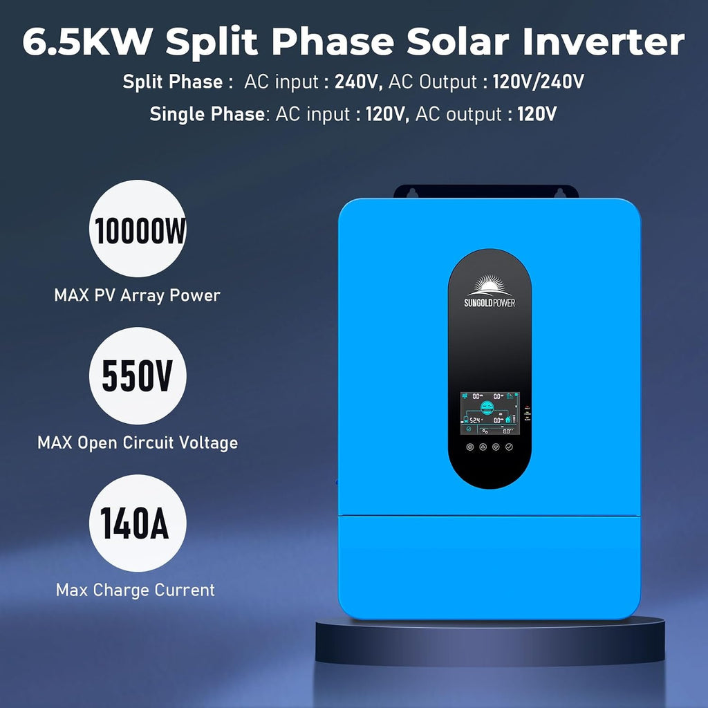 6500W DC 48V SPH6548P UL1741 Split Phase Solar Inverter,120V/240V AC Input/Output (settable),Built-in 2 MPPT, Max.140A Battery Charging,Support Parallel Manufactured by SunGoldPowerCo.,Ltd (6500W 48V)