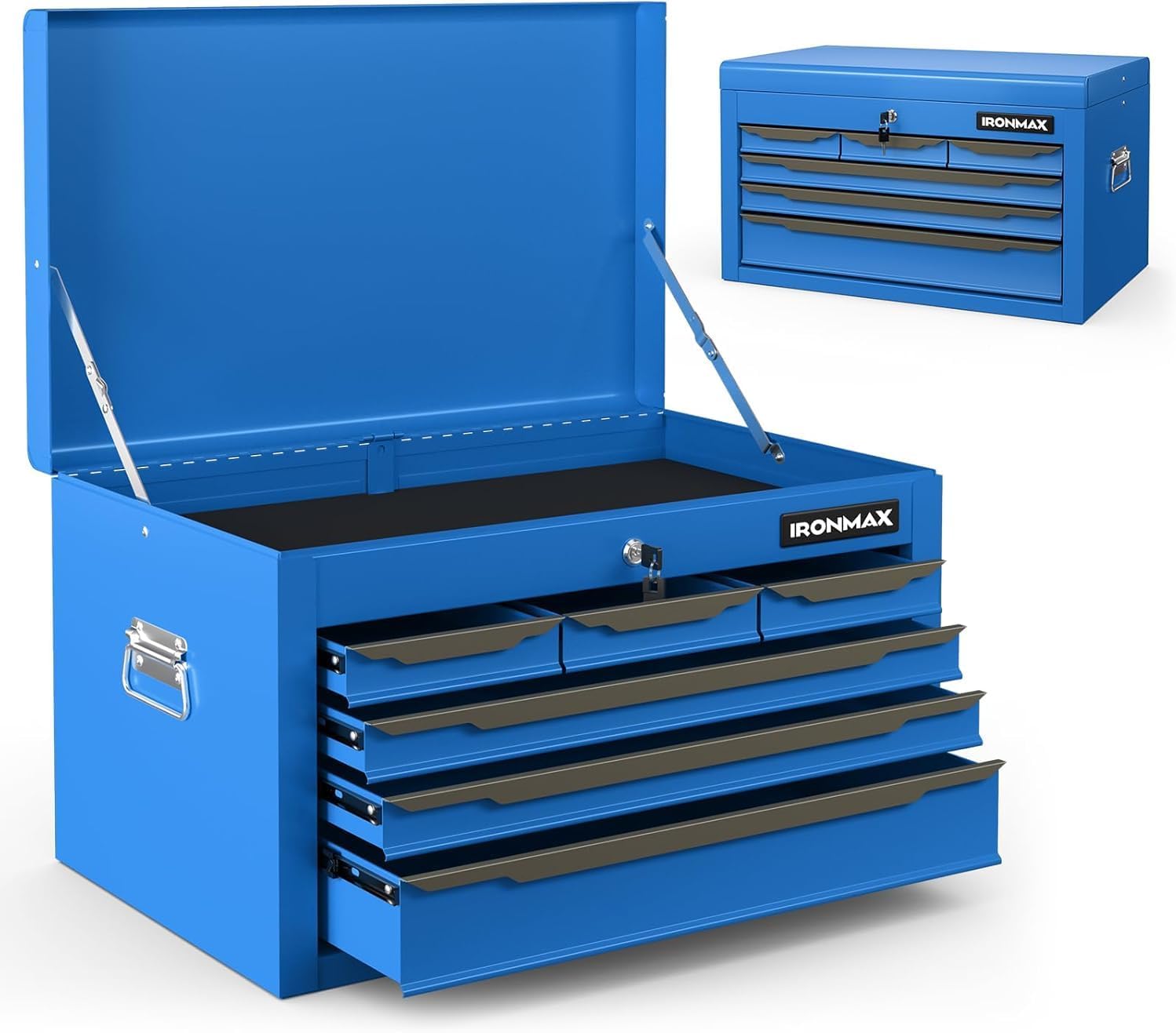 ARNOT Large Metal Tool Box, Tool Box with 6 Drawers & Top Tray, Heavy-Duty Steel Tool Chest with Auto-Locking Drawers and Side Handles for Garage & Workbench (Blue)