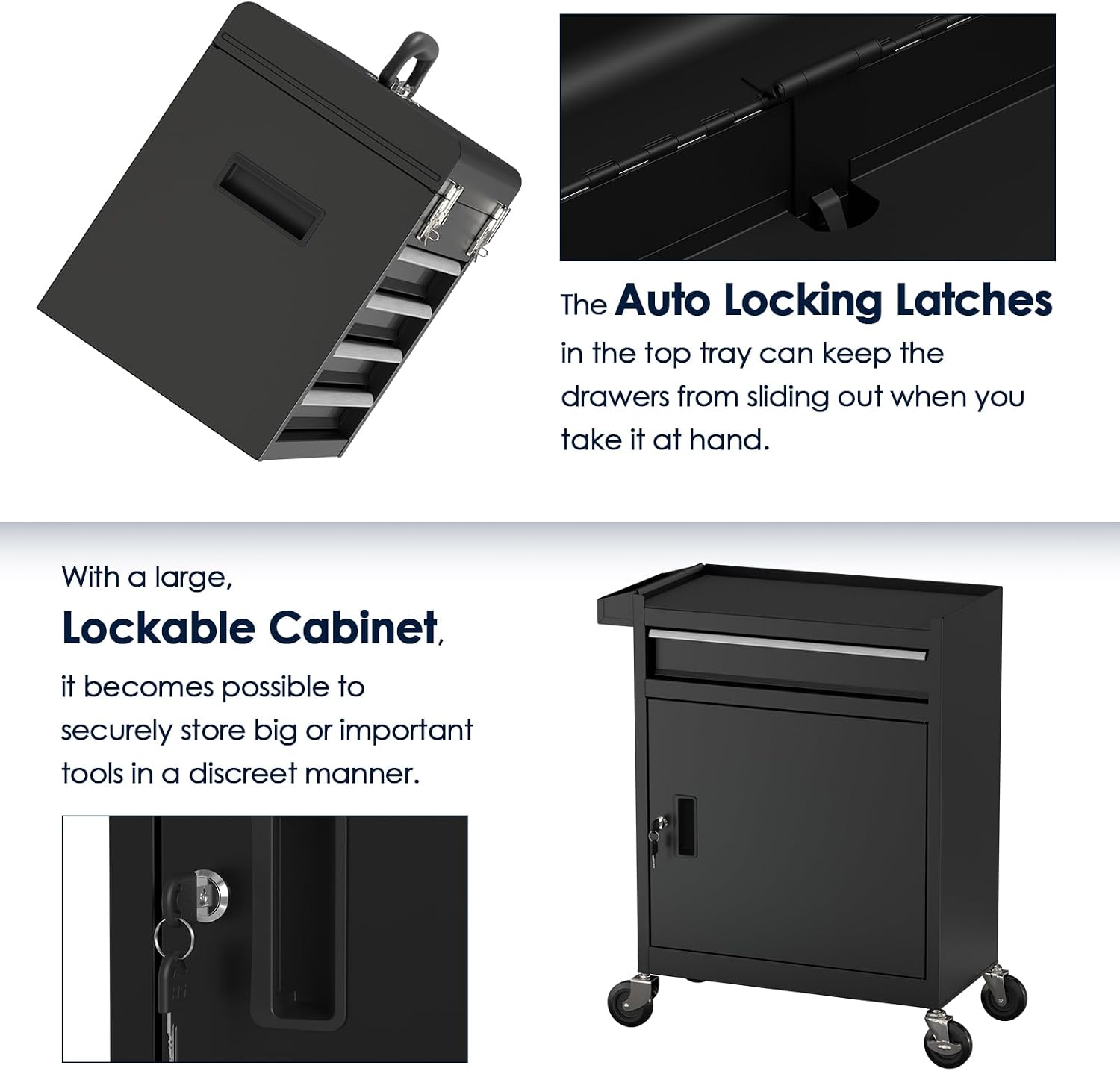 5-Drawer Tool Box with Wheels, Rolling Tool Storage Cabinet with Detachable Top Tool Chest and Locking Mechanism, Metal Tool Cart for Garage Workshop and Room Use (Black)