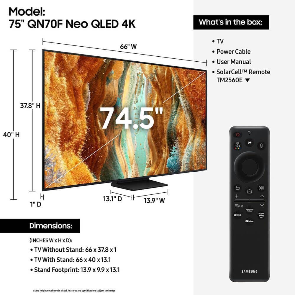 Samsung QN75QN70F 75 inch Class Neo QLED 4K QN70F Vision AI Mini LED Smart TV (2025)