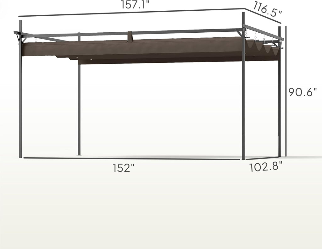 Outsunny 10' x 13' Retractable Pergola Canopy with Stronger Metal Frame, Outdoor Pergola Sun Shade Shelter for Garden, Patio, Backyard, Deck, Brown