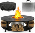 Uniflasy Smokeless Fire Pit and Fire Pit Surround Tabletop, Portable Protective Barrier Equal Width, Safety & Extra Space, 48' Outdoor Tabletop & 17' Smokeless Firepit for Backyard, Camping & Party