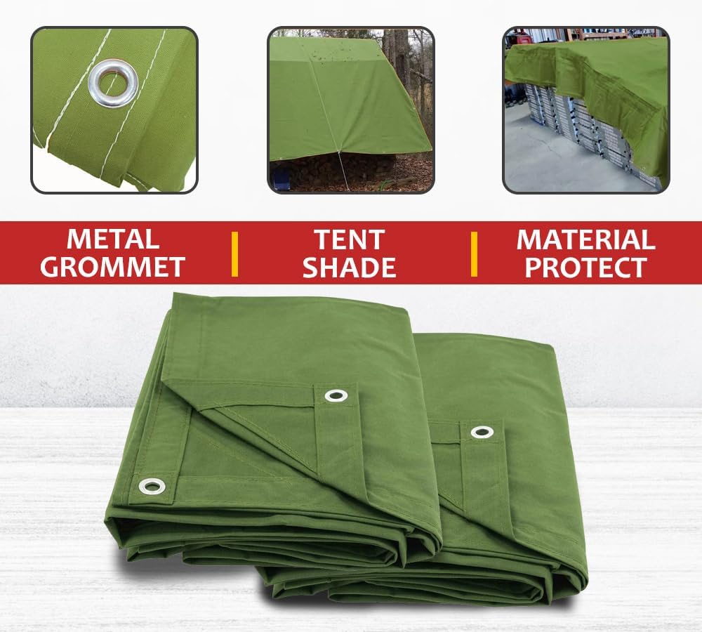 Mytee Products 20' x 20' Green Canvas Tarp 12oz Heavy Duty Water Resistant