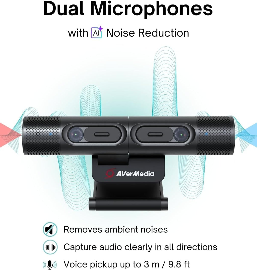 AVerMedia PW313D DualCam 2K Document Camera and Webcam for PC/Mac/Laptop, Autofocus, AI Noise Reduction, Online Teaching, Works with Zoom/Teams/Google Meet, Includes Tripod, TAA/NDAA Compliant