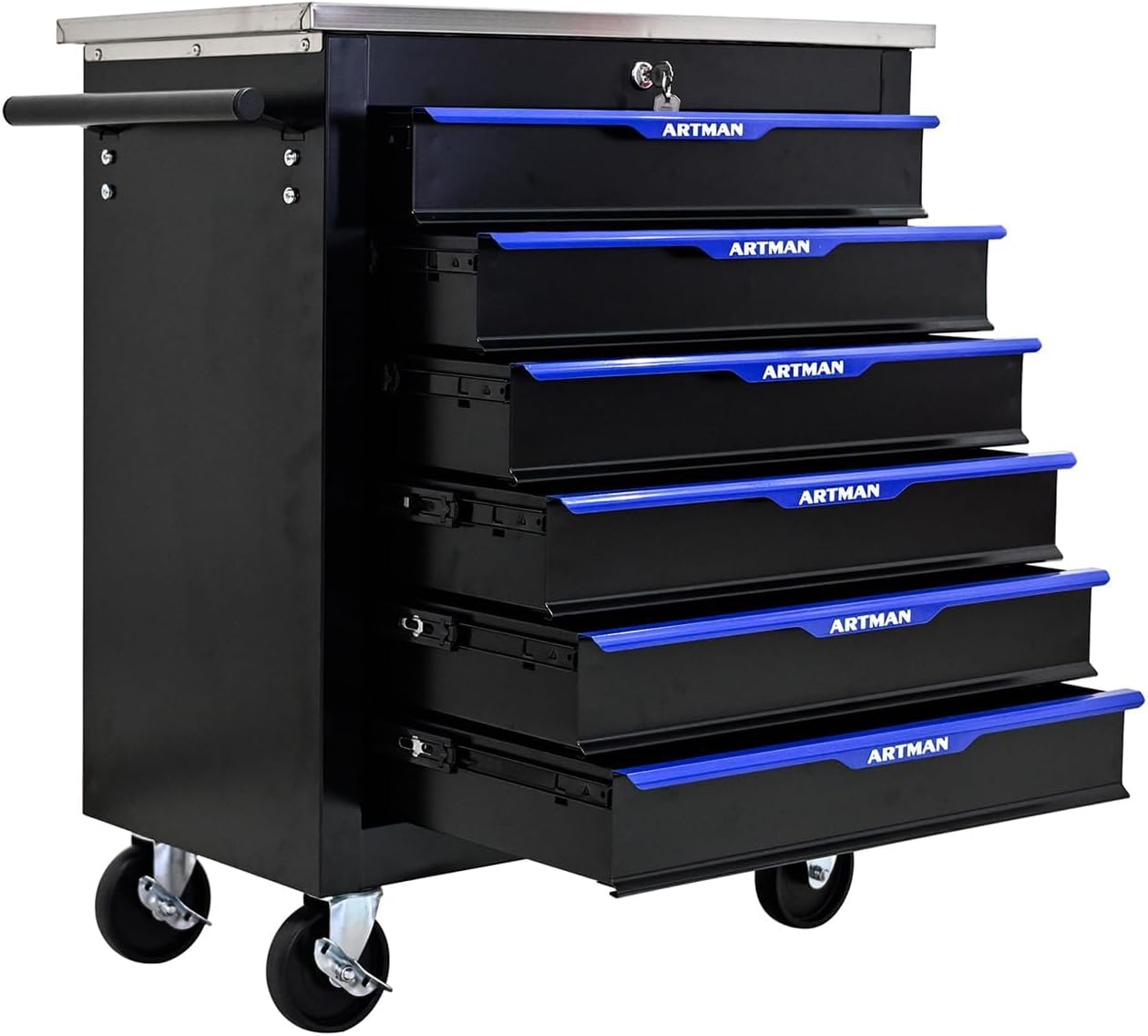 6-Drawer Heavy-Duty Rolling Steel Tool Cart with Handle&Wheels, Metal Storage Organizer Cabinet, Tool Chest for Efficient Tool Storage in Garage, Warehouse, Workshop, Repair Shop, Blue