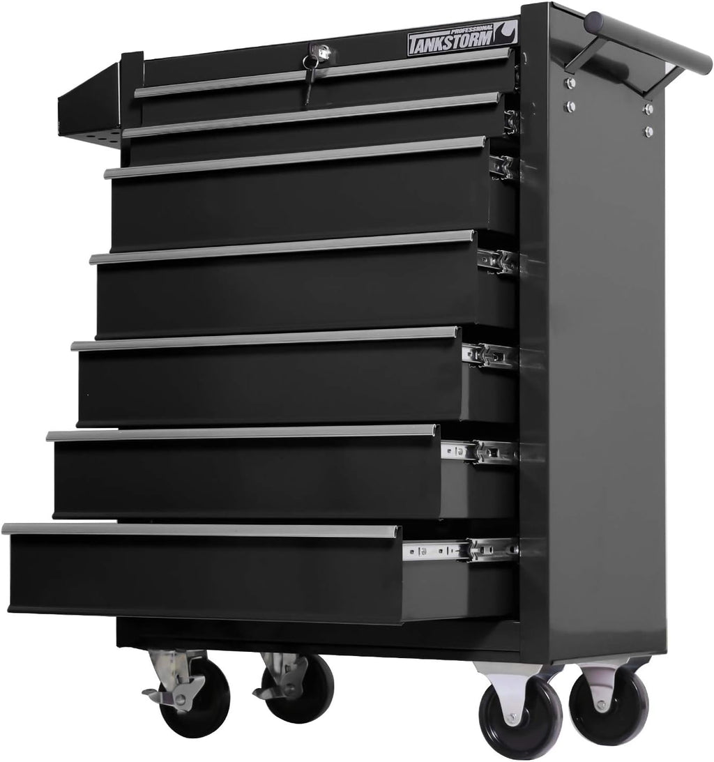 Tool Chest Heavy Duty Cart Steel Rolling Tool Box 7 Drawer Cart (TZ37-BK)
