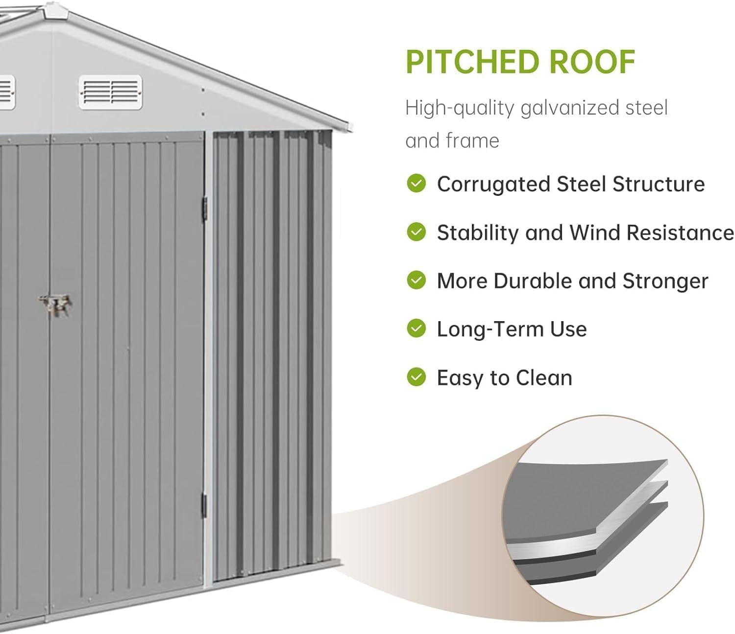 12X10 FT Outdoor Large Metal Shed, Galvanized Steel Utility Storage Shed with Lockable Door & Vents, Waterproof All-Weather Garden Tool Shed for Lawn Mower, Bike