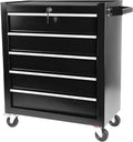 5 Drawer Tool Cart Rolling Tool Chest on Wheels Drawers Rolling Tool Box Top Cushion Drawer Liners Organizer with Locking System for Garage Workshop Warehouse Repair Shop Black