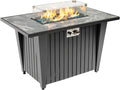 42'' Propane Fire Pit Table, Marble Tile Ceramic Tabletop with Glass Wind Guard, 50,000 BTU Fire Table, Inclined Leg and Art Powder Design, Blue Glass Rocks, Including Lid&Cover