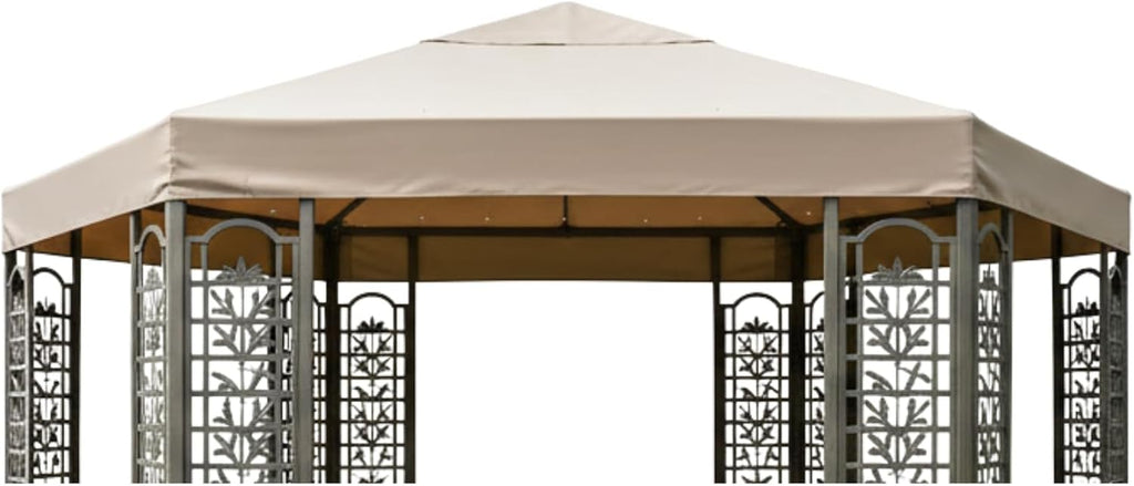 Garden Winds Reinforced RipLock 350 Replacement Canopy Top Cover Compatible with Wood Hexagon Trellis Gazebo - Beige