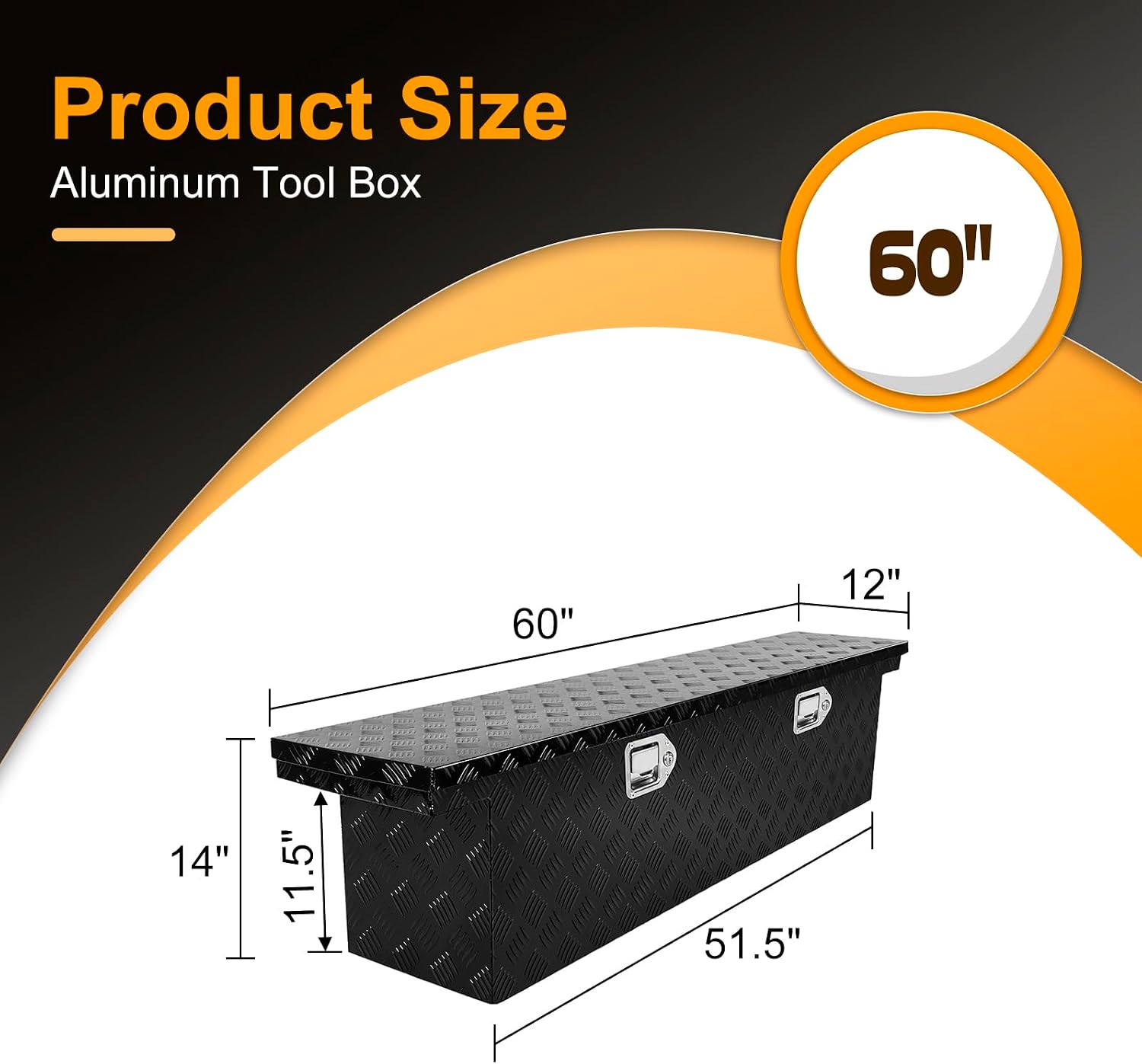 Crossover Tool Box Deep 14' H x 12' D x 60' L Waterproof Lockable Aluminum Black Truck Storage Box Compatible with Chevy Colorado,Ford Ranger,GMC Canyon（For Mid-Size Trucks