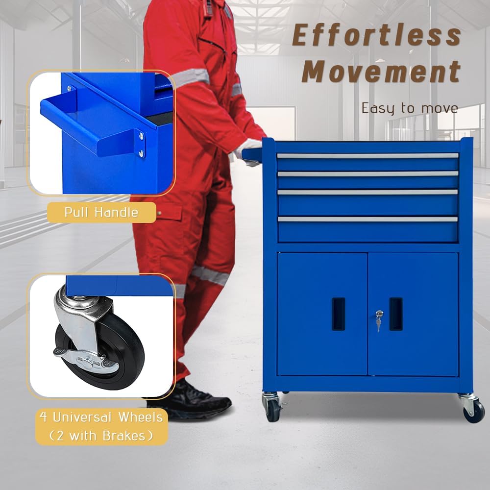 13-Drawer Double Doors Handle Rolling Tool Chest, 2 in 1 Detachable Rolling Tool Chests, Large Tool Boxes with Lock, Metal Standing Tool Cabinet for Garage Workshop(Blue)
