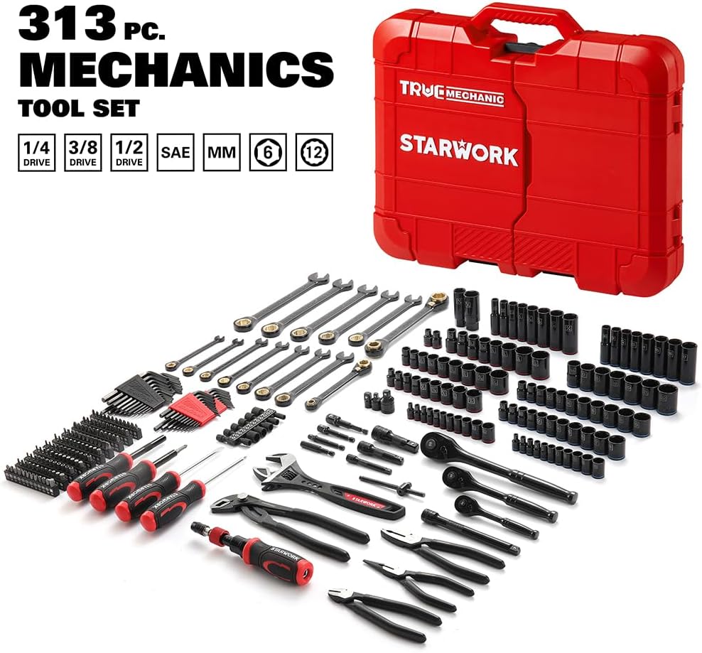 STARWORK TRUE MECHANIC™ 313-Piece Mechanics Tool Set and Socket Set, Professional SAE/Metric