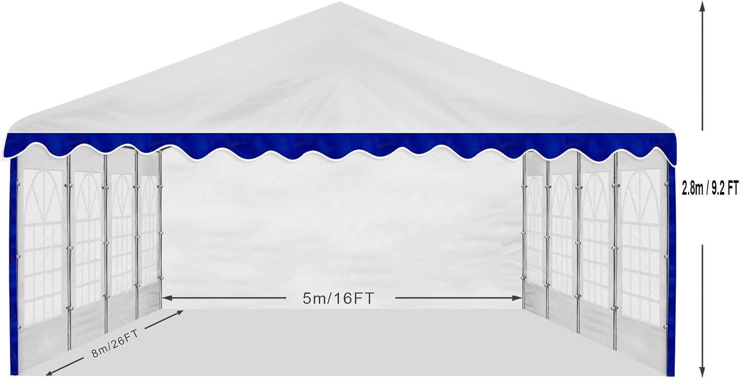 AMERICAN PHOENIX Party Tent 16x26 ft Heavy Duty Canopy Shelter Gazebo for Wedding Event Fair with Roof with Sidewalls and Windows White and Blue Event Tents