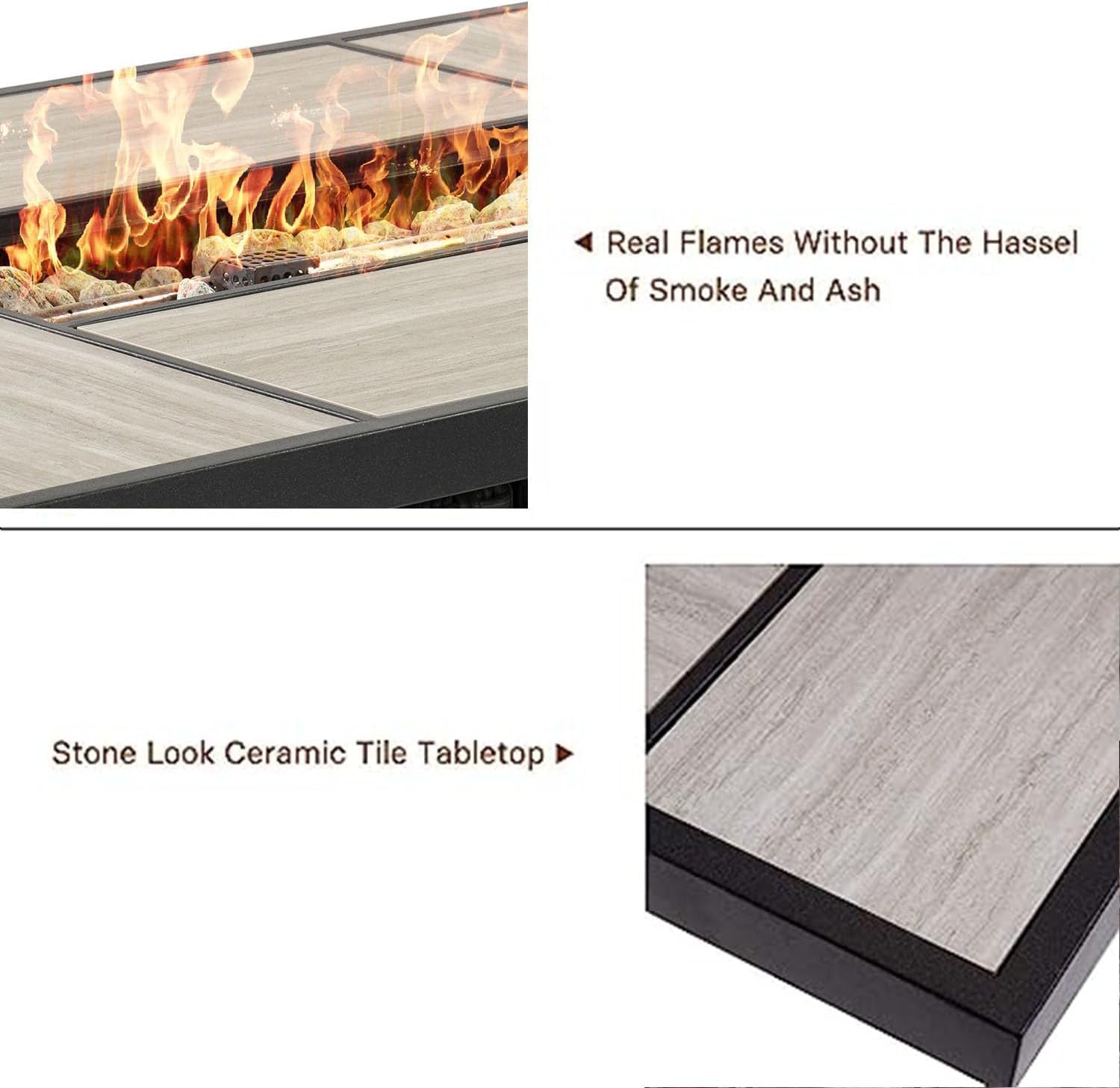 Grand Patio Outdoor 43-Inch CSA Safety Approved Gas Fire Pit Table 60,000 BTU Rectangle Propane Fire Pit with Ceramic Tile Top and Wicker Base