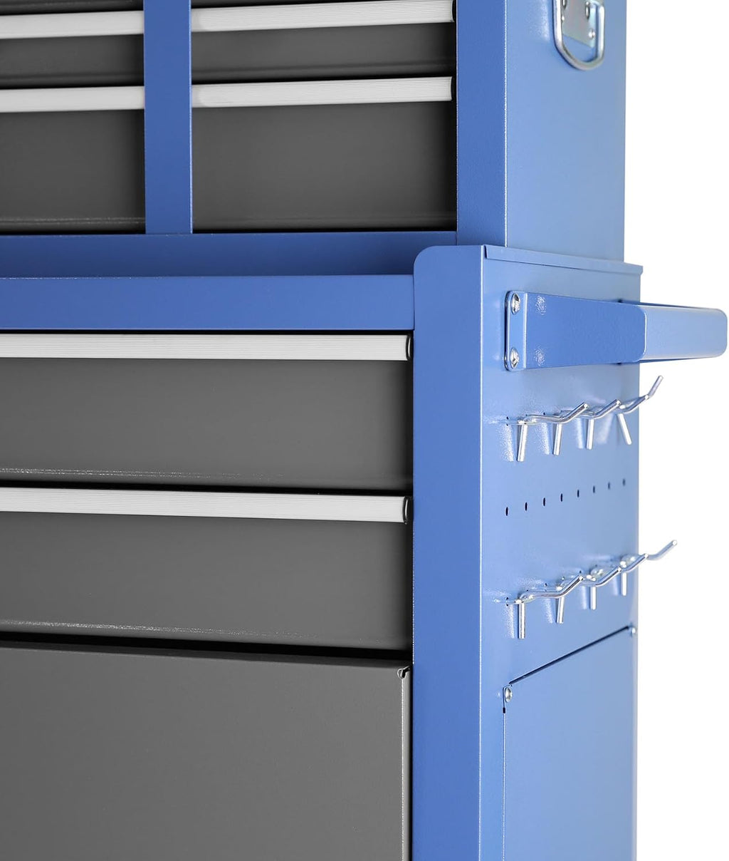 HRVEOCEI Rolling Tool Chest with Drawers, Metal Tool Cabinet on Wheels with Detachable Top Tool Box, 8-Drawer Tool Cart with Adjustable Shelf and Locking Mechanism (8-Drawer Blue+Grey)