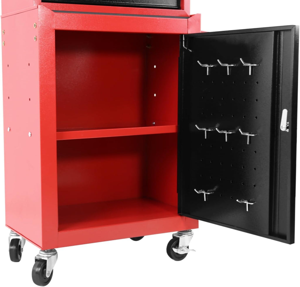 Tool Cart Rolling Garage Workshop Tool Detachable 3 Drawer Rolling Tool Chest with Large Storage Cabinet and Adjustable Shelf Red