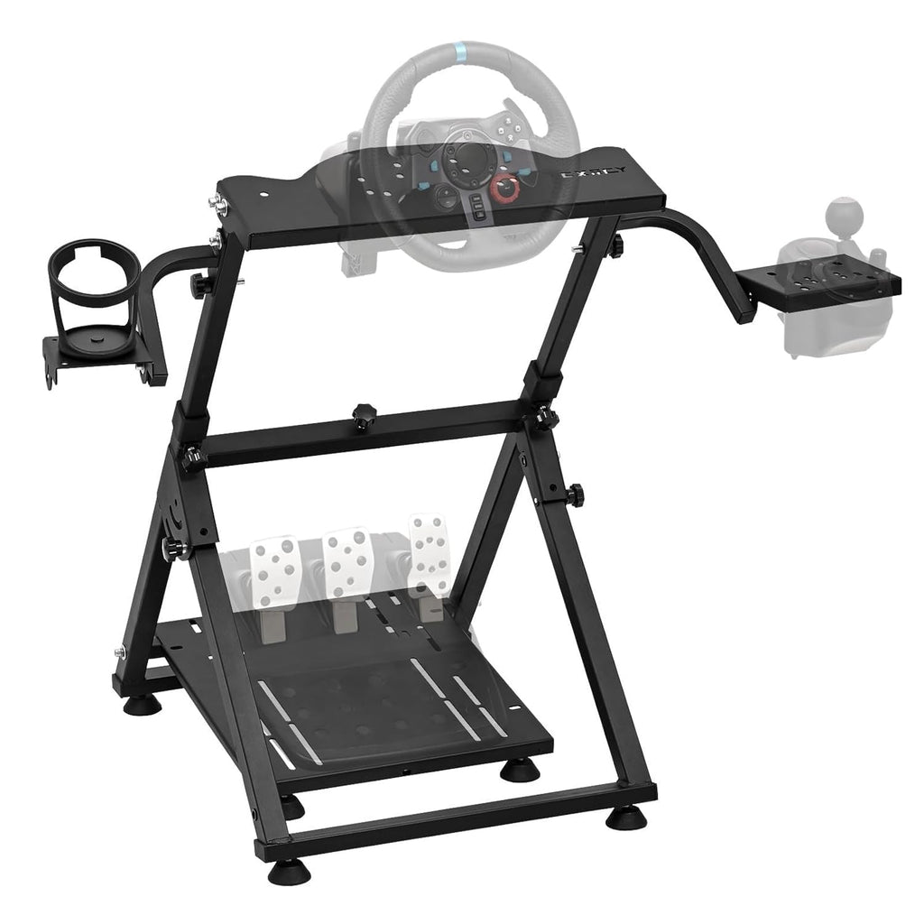 CXRCY Racing Wheel Stand with Cup Holder Height Adjustable & Foldable Steering Wheel Stand Compatible with Logitech G920 G29 G27 G25 Gaming Cockpit (Wheel and Pedals Not Included)