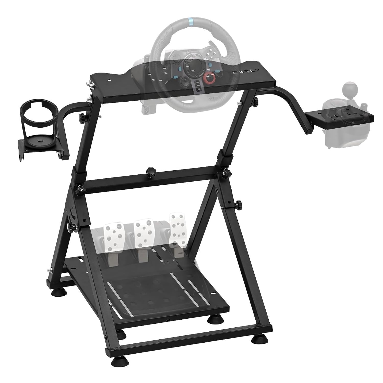 CXRCY Racing Wheel Stand with Cup Holder Height Adjustable & Foldable Steering Wheel Stand Compatible with Logitech G920 G29 G27 G25 Gaming Cockpit (Wheel and Pedals Not Included)