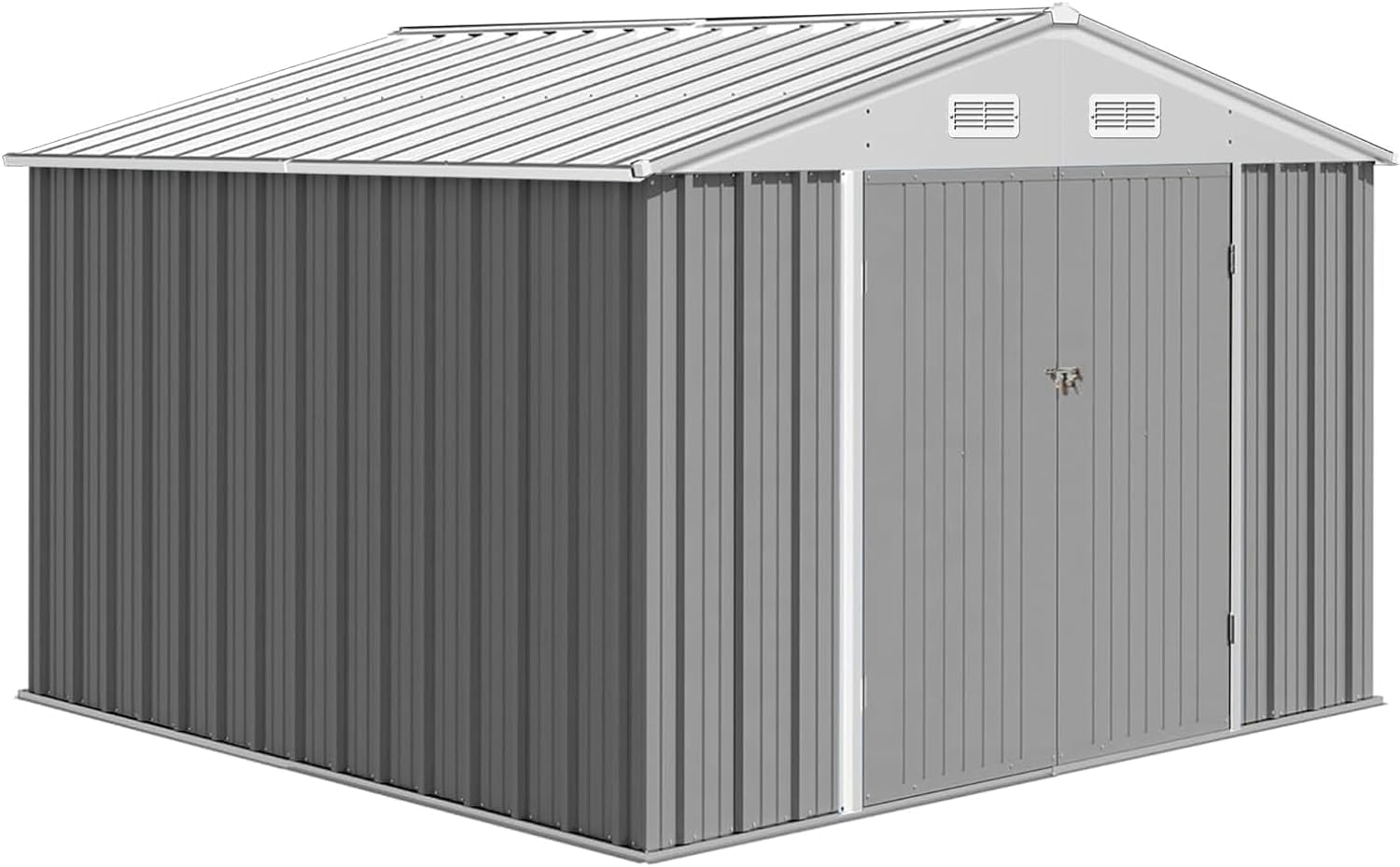 12X10 FT Outdoor Large Metal Shed, Galvanized Steel Utility Storage Shed with Lockable Door & Vents, Waterproof All-Weather Garden Tool Shed for Lawn Mower, Bike