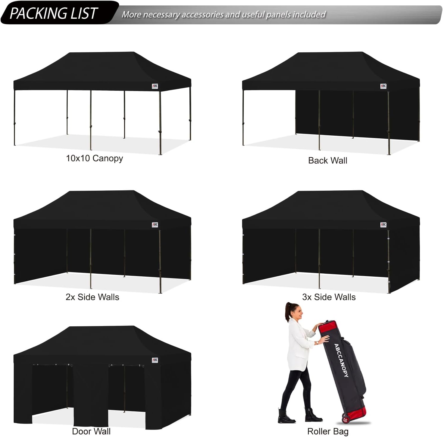 ABCCANOPY Heavy Duty Easy Pop up Canopy Tent with Sidewalls 10x20, Black