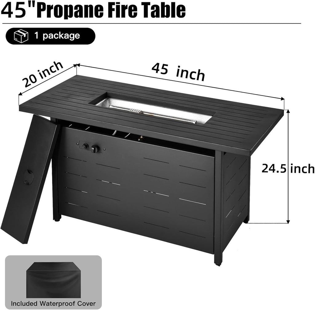 EcoNook 45 inch Propane Fire Pit Table,50000 BTU Gas Fire Pits Table with Lid & Lava Rock & Waterproof Cover, Outdoor Propane Firepit for Dining or Party, Outside, Patio, Garden, Yard