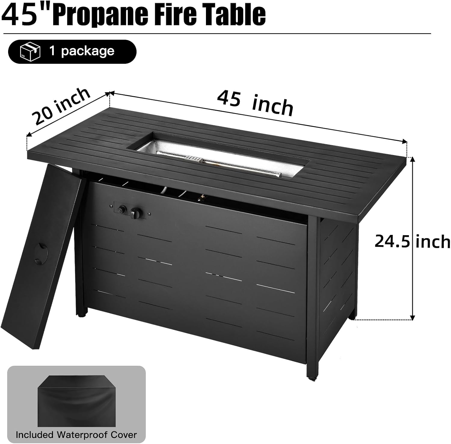 EcoNook 45 inch Propane Fire Pit Table,50000 BTU Gas Fire Pits Table with Lid & Lava Rock & Waterproof Cover, Outdoor Propane Firepit for Dining or Party, Outside, Patio, Garden, Yard