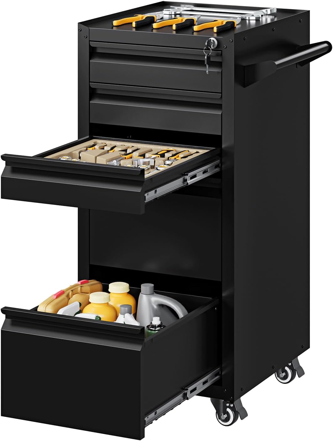 Yizosh 5-Drawer Metal Tool Storage Cabinet with Wheels,Rolling Tool Chest with Drawer and Locking Keys,Heavy Duty Tool Storage Organizer for Garage,Warehouse,Workshop