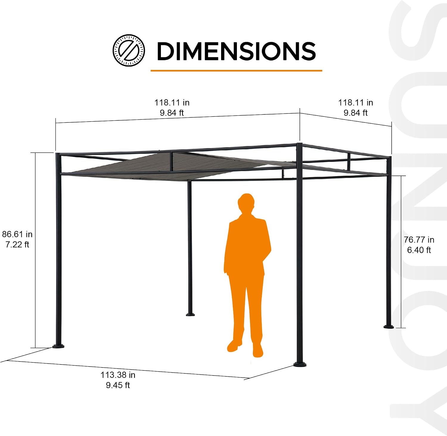 SUNJOY 10' x 10' Outdoor Pergola, Darkeford Metal Pergola with Black Sling Fabric Sun Shade Canopy for Outdoor Patio, Garden,Yard, Deck, Entertaining