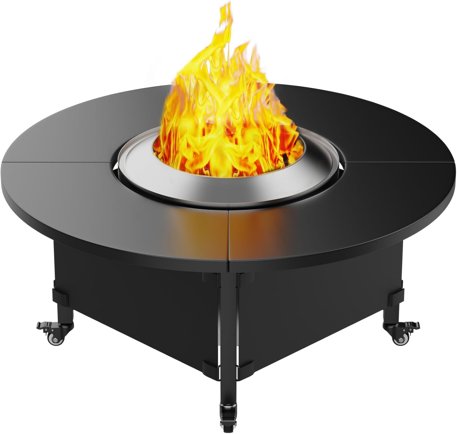Fire Pit Surround Tabletop for Solo Stove Bonfire,Foldable Surround Table with Wheels for Safety & Easy Clean,42' Powder-Coated Steel Wood Burning Stove Surround Table Top,Accessories for Solo Stove