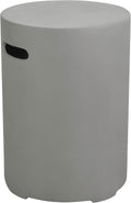 AMS Fireplace | Elementi Lunar Concrete Propane Tank Cover (Cylinder Smooth - Light Gray) | GFRC, Light Gray Color, Round Shape, Size - 15.7 x 15.7 x 20 inches | Suited for Lunar Light grey fire pit.