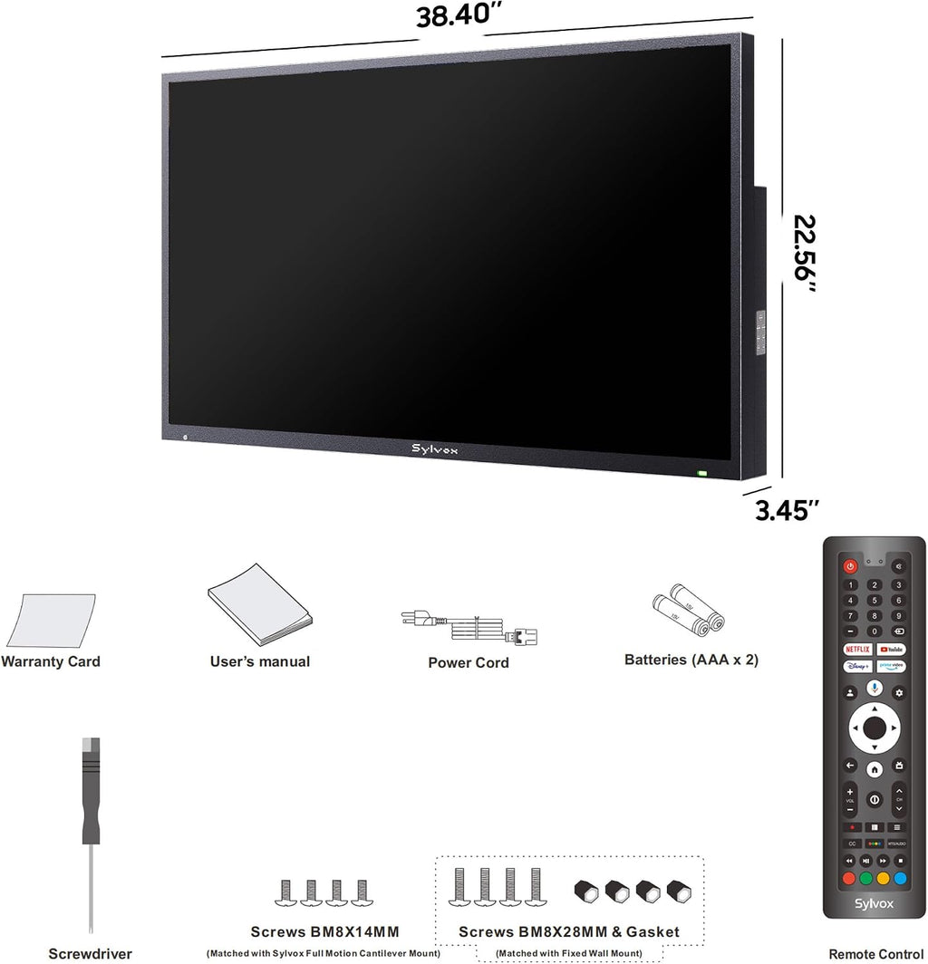 SYLVOX New 43' Outdoor Smart TV, Superior Waterproof Performance, Upgraded Matte Finish for Enhanced Anti-Glare Effect, Full Metal, with Dolby Atmos, 2000nits, Full Sun Pool Pro 3.0+ Series