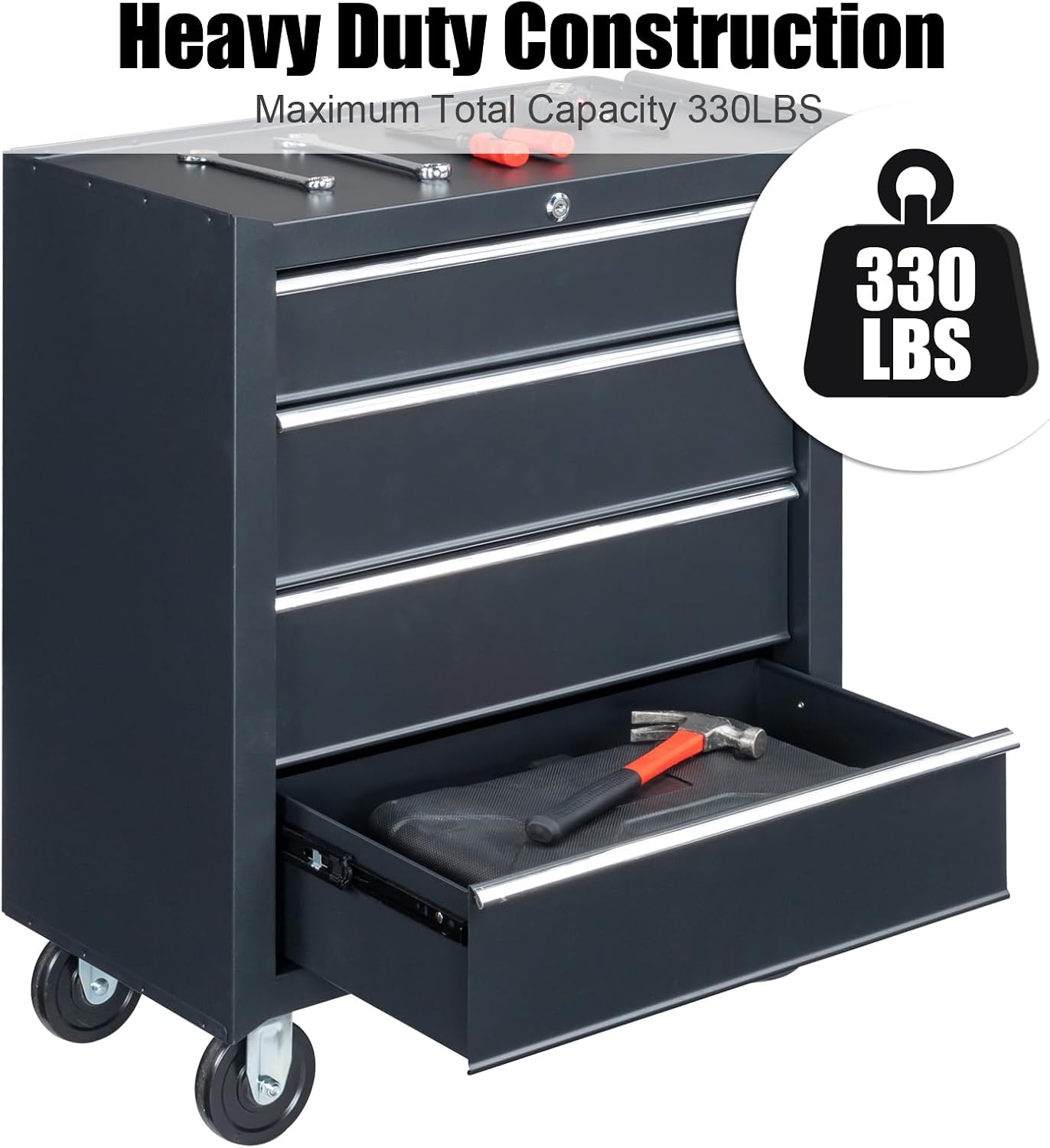 Winado 4-Drawer Tool Chest with Wheels & Lock & Key, Heavy Duty Cart Rolling Tool Box on Wheels, Metal Storage Cabinet, Rolling Tool Cart with Drawers for Garage, Warehouse & Repair Shop