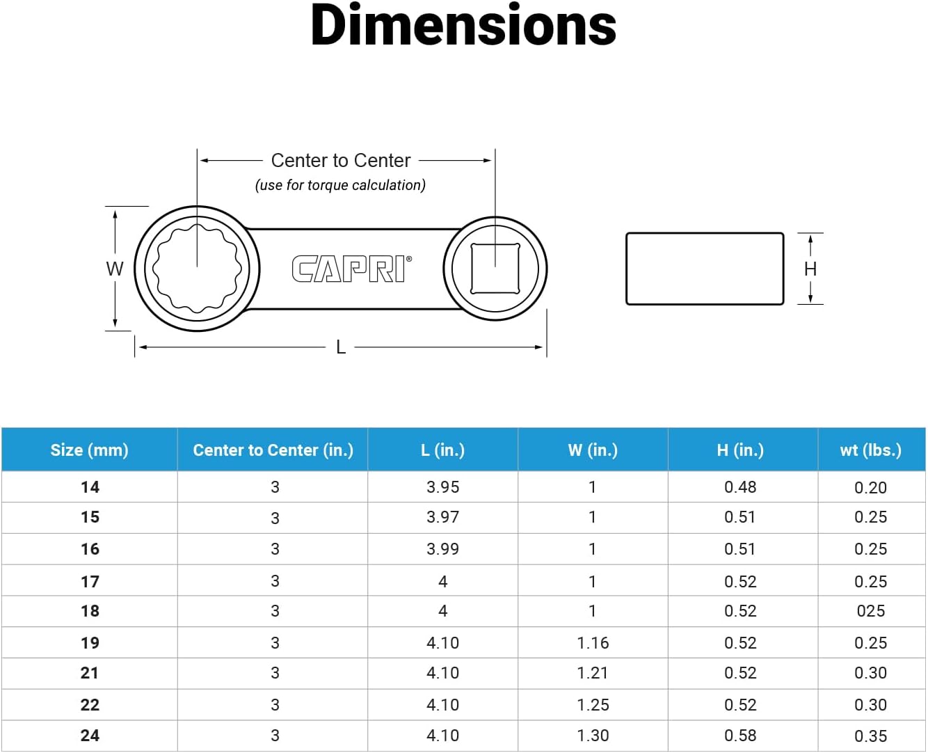 Capri Tools 1/2 in. Drive Torque Adapter Set, 12-Point Box End, 14 to 24 mm, Metric, 9-Piece with Mechanic's Tray