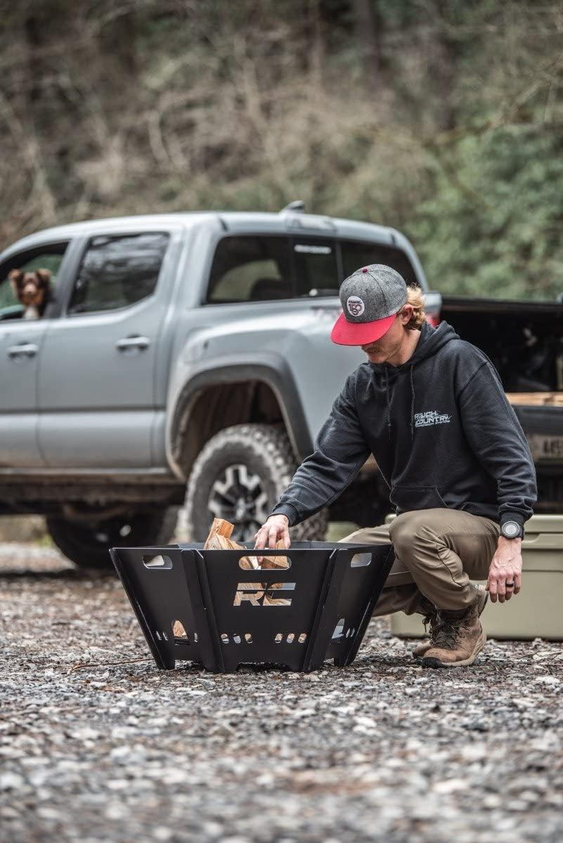 Rough Country Portable Fire Pit for Camping with Carry Bag - Heavy-Duty Steel, Quick Tool-Free Setup, Outdoor Collapsible Fire Pit for Overland, Tailgating & Backyard Use